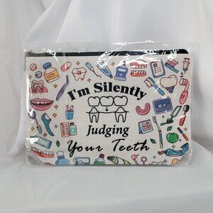 Dental-Themed Cosmetic Bag Canvas Zipper Pouch "Im Silently Judging Your Teeth"